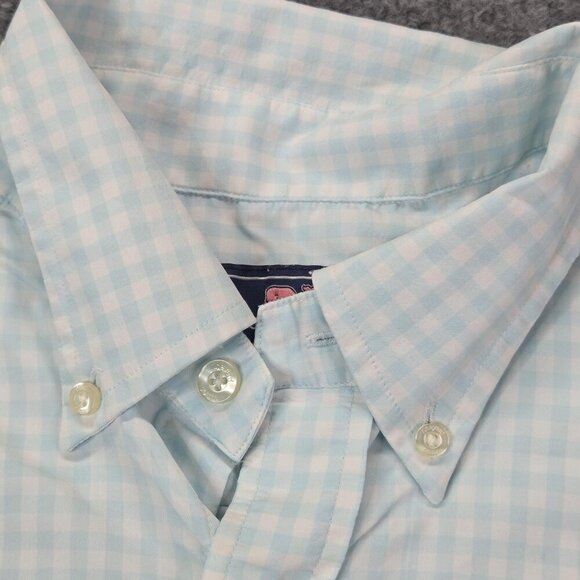 Vineyard Vines Shirt Mens Large Blue Gingham Slim Fit Whale Embroidered Logo - Picture 3 of 10